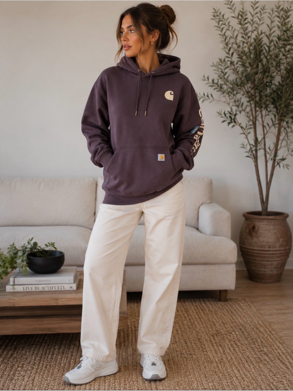 Carhartt Hoodie in Deep Plum with Logo